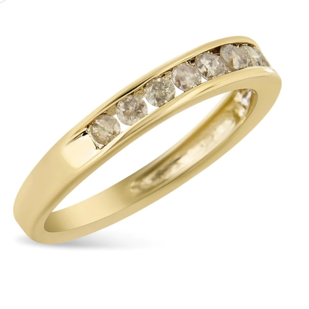 Haus of Brilliance 14K Yellow Gold Channel Set Champagne Diamond Band Ring Sz 10 - Picture 1 of 6